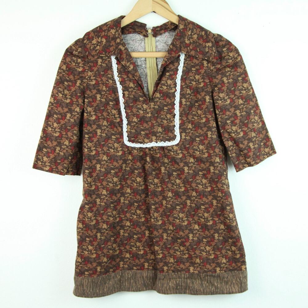 Vintage XS Top 70s Collared Prairie Yoke Boho Hippy Handmade Lace Bib Western